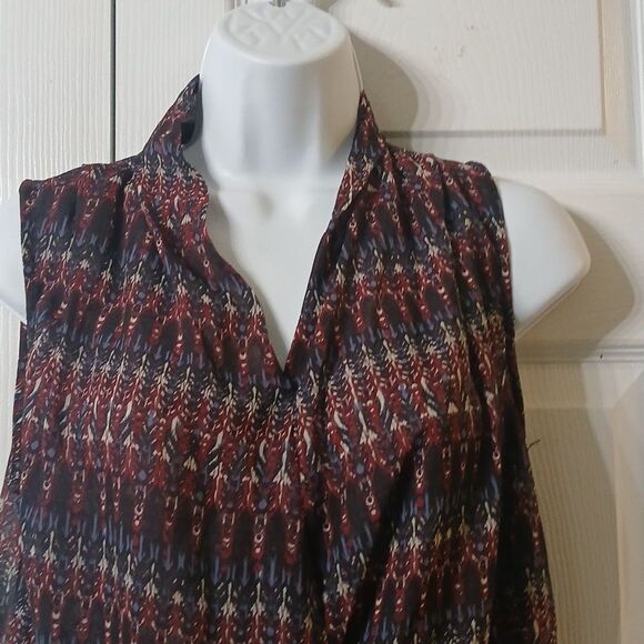 Sheer black red blue white printed  sleeveless blouse Sz 4 NWT - Picture 3 of 5